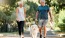 couple walking a dog