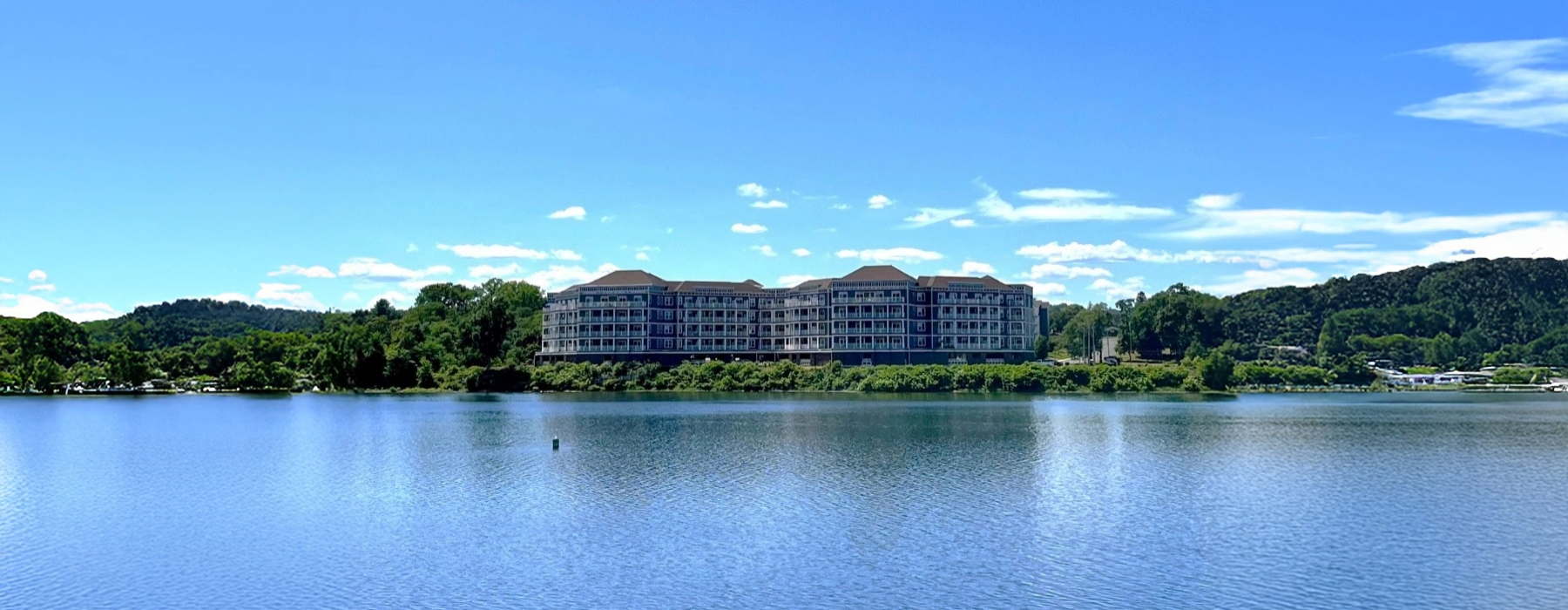 A building on a lakefront